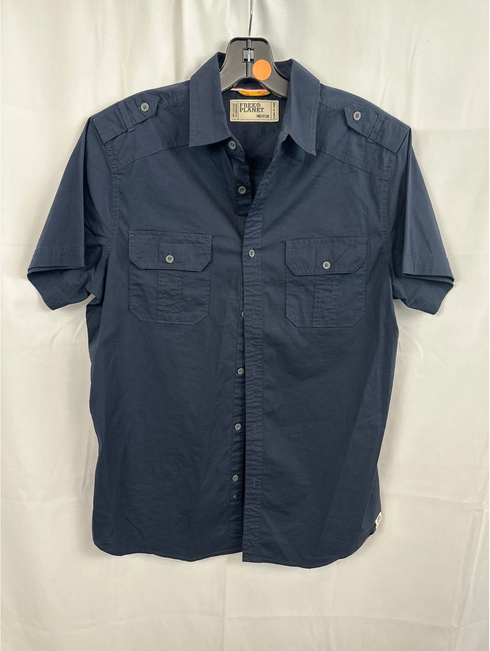 Free Planet Men's Medium Navy Blue Short Sleeve Button-Up